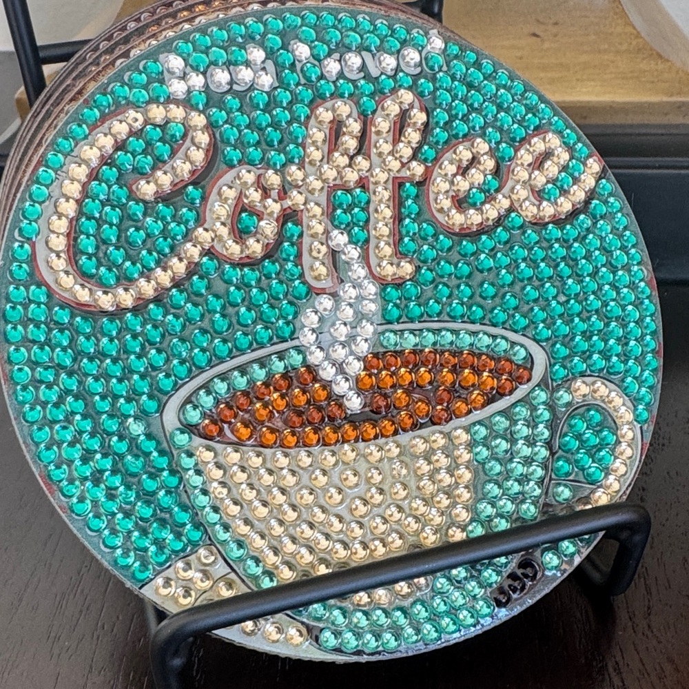Gift-Ready Coffee Coaster Set w/Holder – Kitchen & Hostess Gift – Set of 4 - Picture 2 of 6